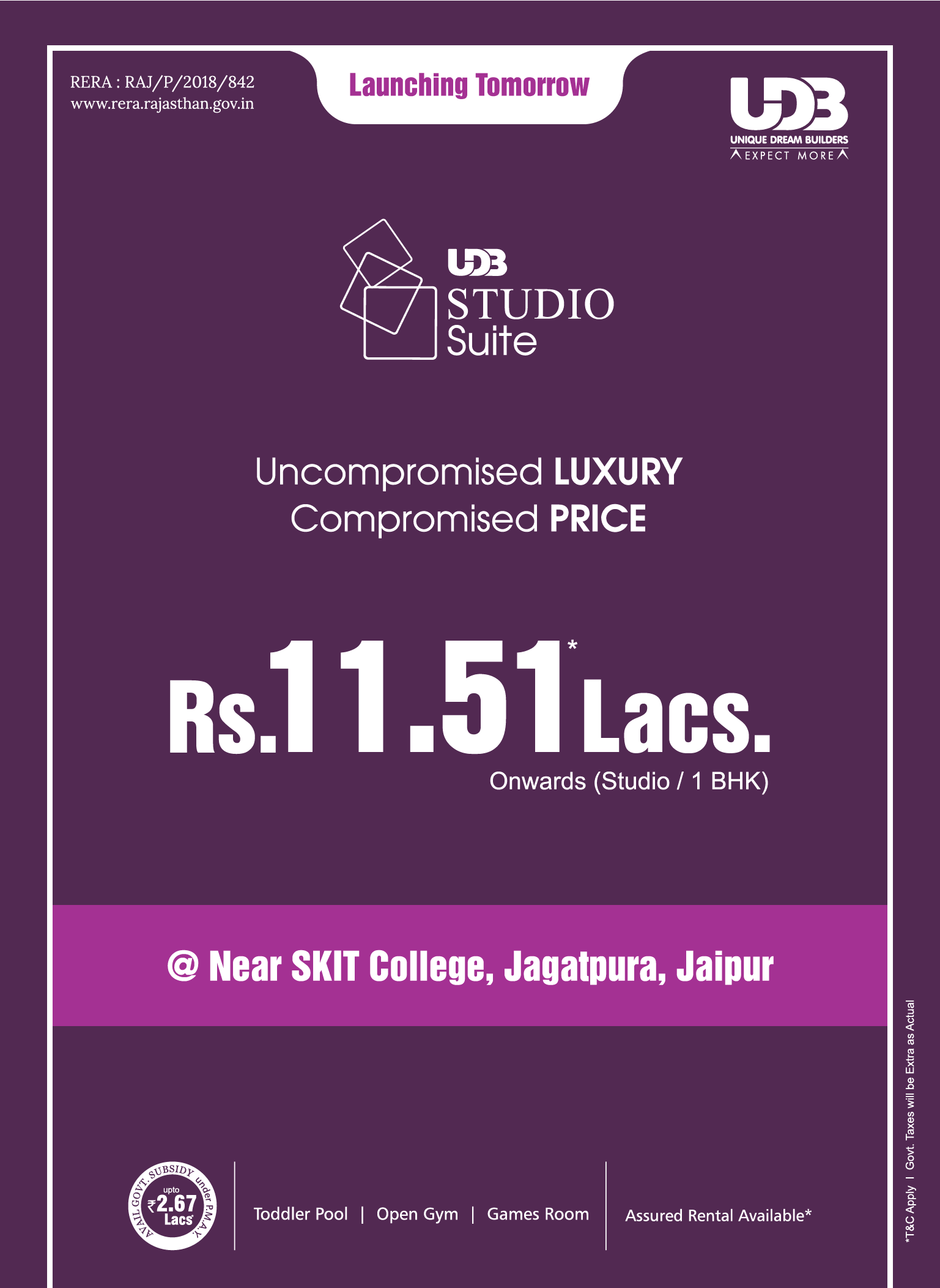 Experience uncompromised luxury in compromised price at UDB Studio Suite in Jaipur Update